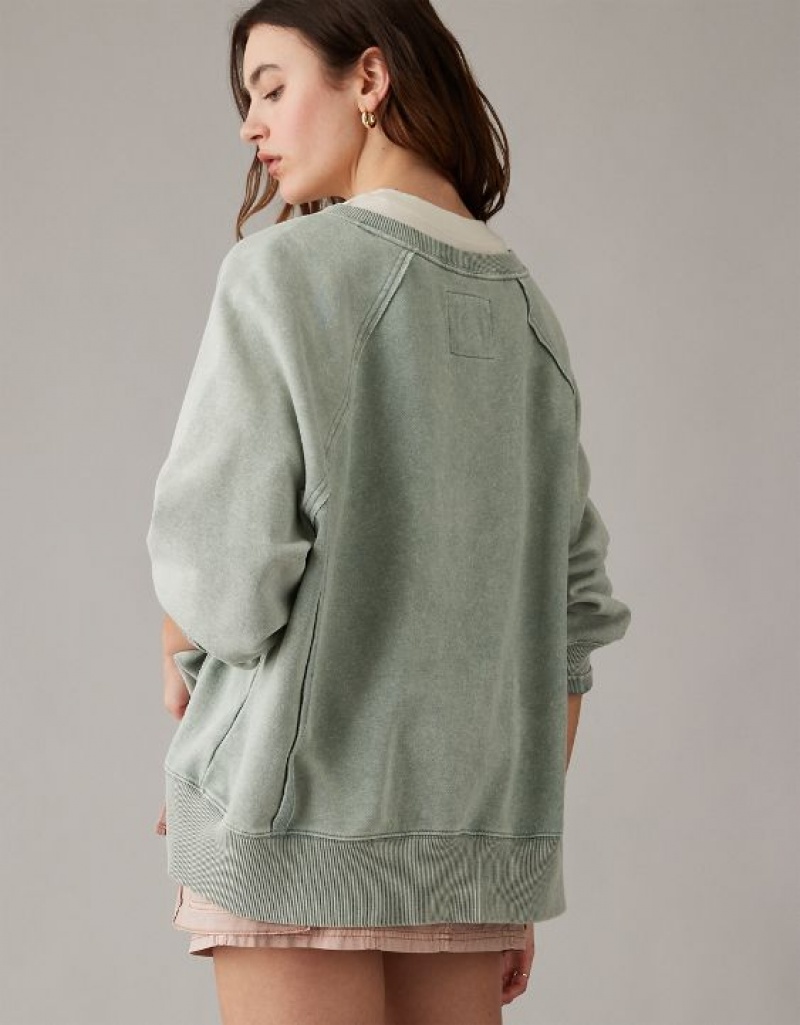 Sweats Aerie Big Hug Oversized Notch Neck Vert Olive | IEG-91164373