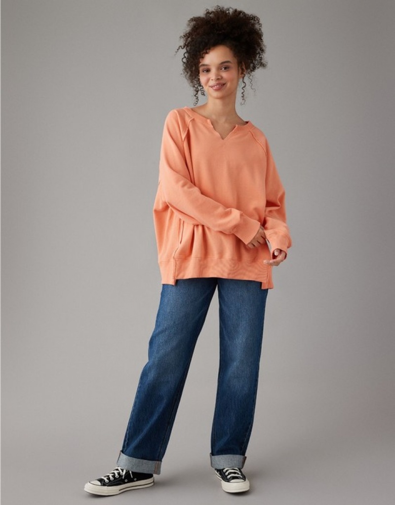 Sweats Aerie Big Hug Oversized Notch Neck Orange | XPJ-69392140