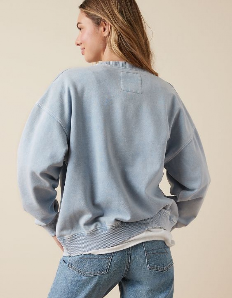 Sweats Aerie Crew Neck Graphique Fleece Bleu Clair | SLS-91686034