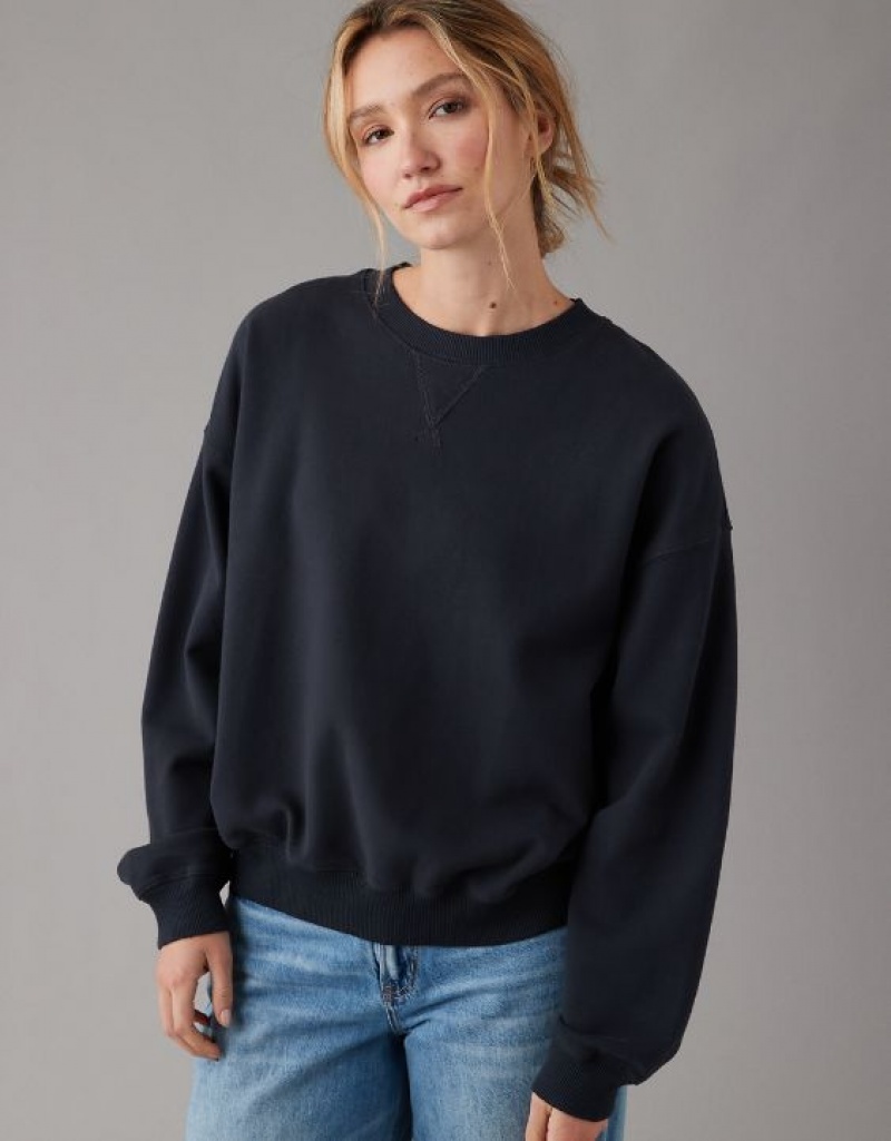 Sweats Aerie Crew Neck Fleece Noir | LAH-75801273