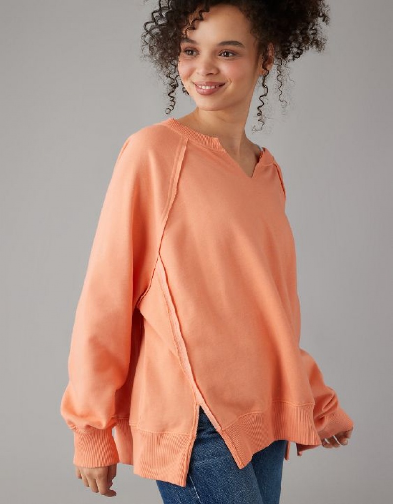 Sweats Aerie Big Hug Oversized Notch Neck Orange | XPJ-69392140