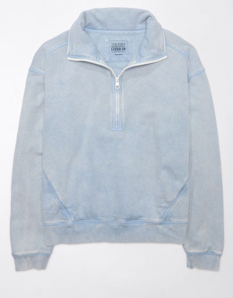 Sweats Aerie Quarter-Zip Fleece Bleu Clair | CGH-60250405