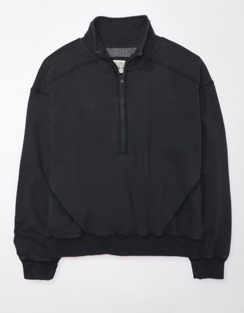 Sweats Aerie Quarter-Zip Fleece Noir | TNJ-73593590