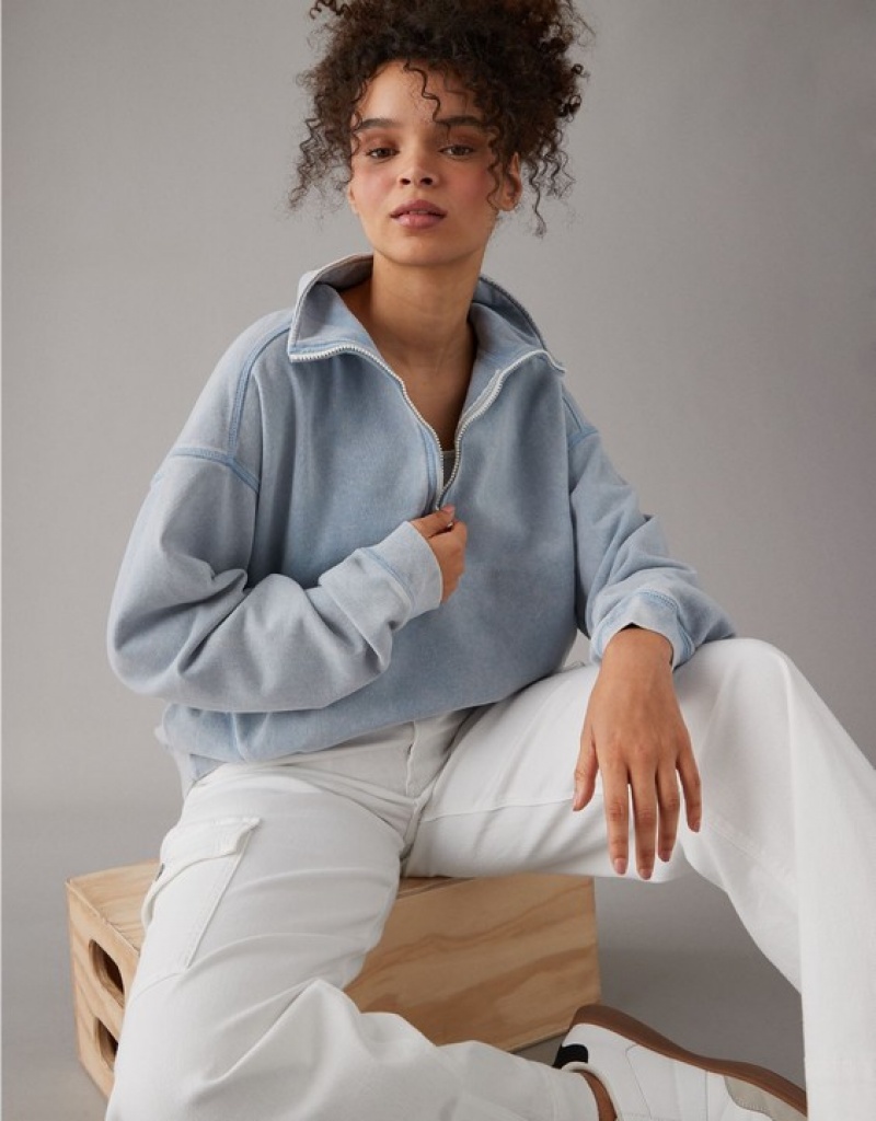 Sweats Aerie Quarter-Zip Fleece Bleu Clair | CGH-60250405