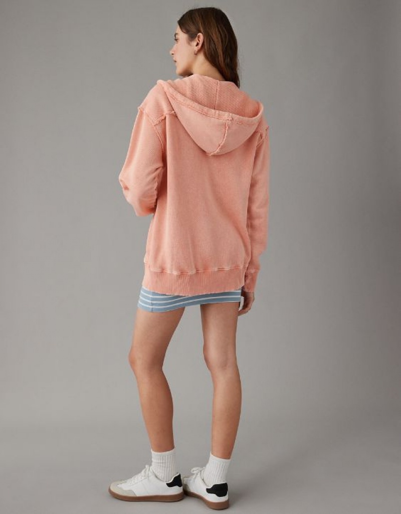 Sweat a Capuche Aerie Oversized Washed Zip-Up Orange | ZQG-57691923