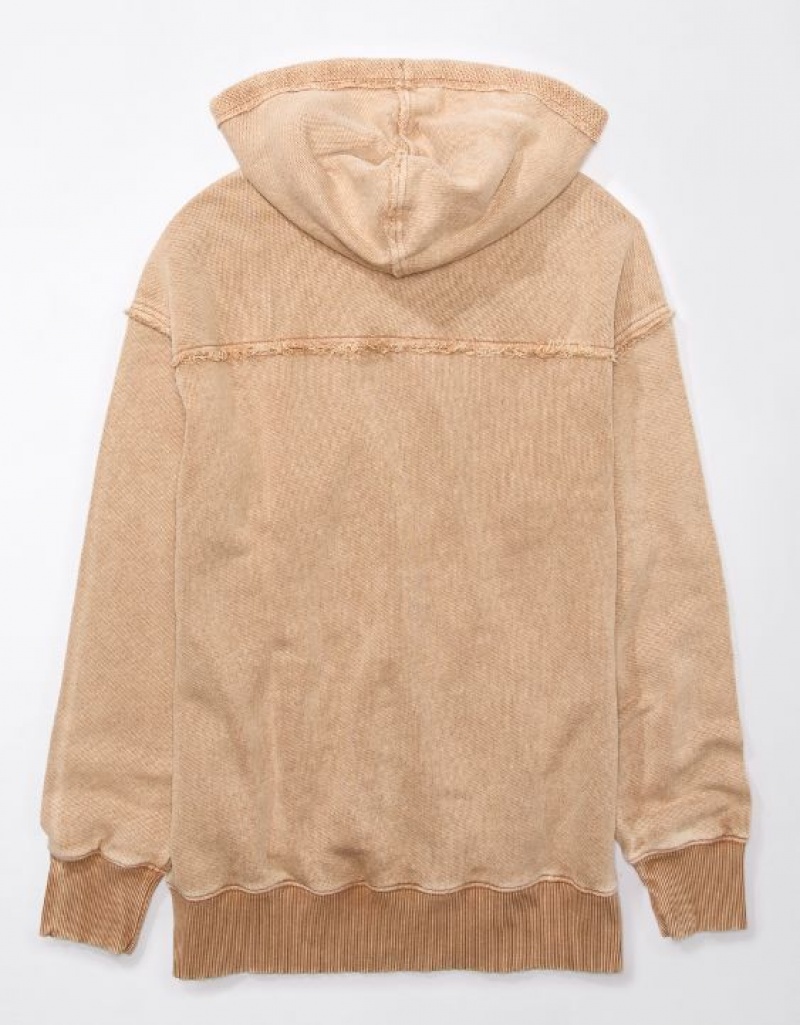 Sweat a Capuche Aerie Oversized Washed Zip-Up Marron | LGJ-42927529