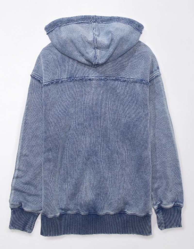 Sweat a Capuche Aerie Oversized Washed Zip-Up Bleu Marine | PVE-64602297