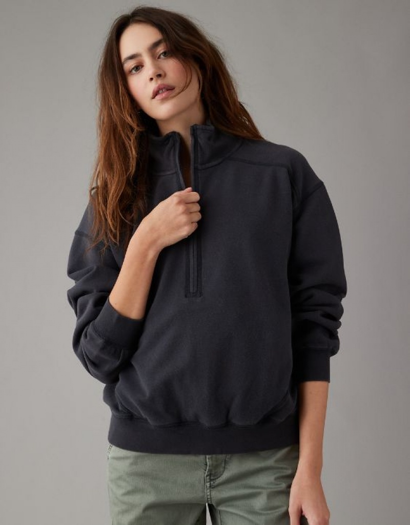 Sweats Aerie Quarter-Zip Fleece Noir | TNJ-73593590