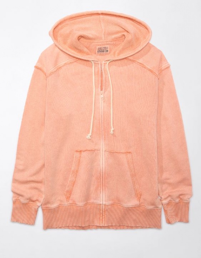 Sweat a Capuche Aerie Oversized Washed Zip-Up Orange | ZQG-57691923