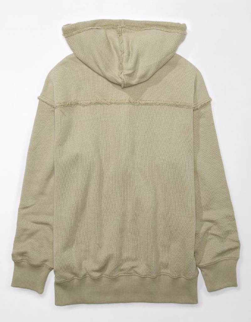 Sweat a Capuche Aerie Oversized Washed Zip-Up Vert Olive | CPN-02772144