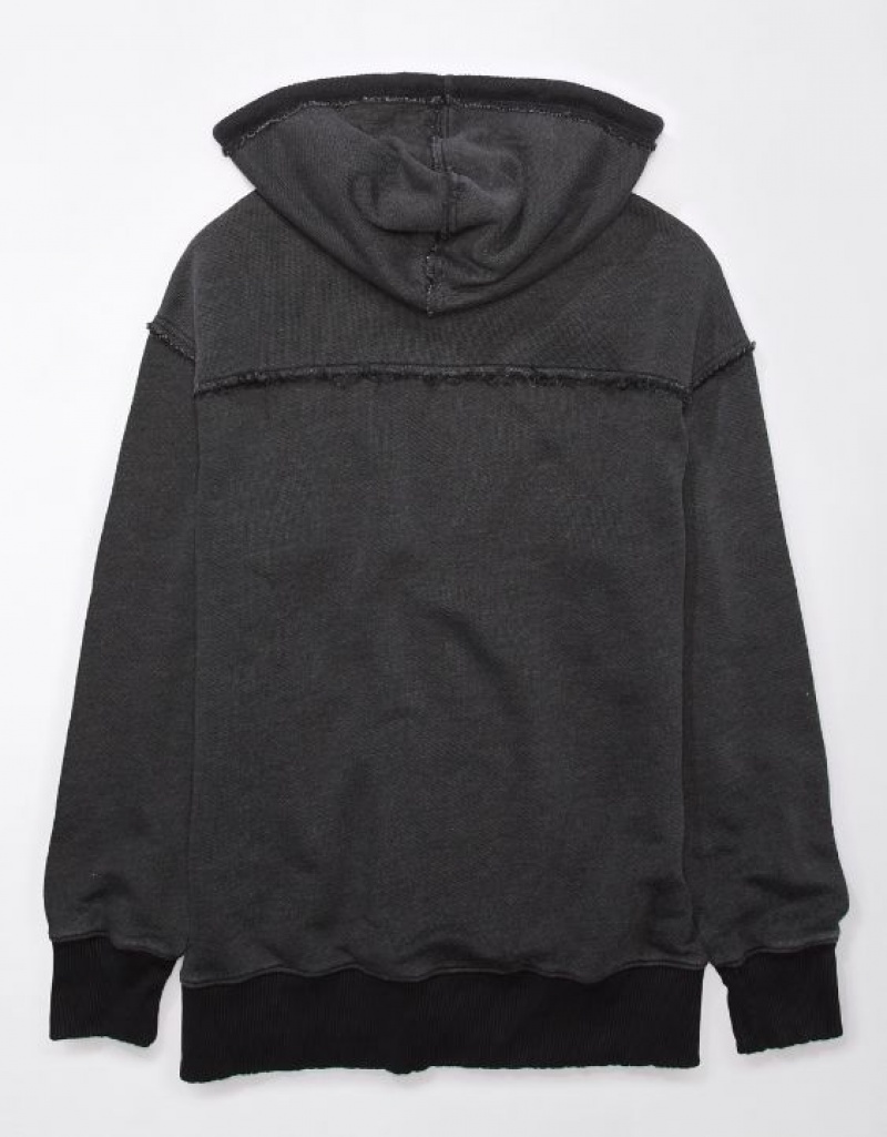 Sweat a Capuche Aerie Oversized Washed Zip-Up Noir | YEO-57253816