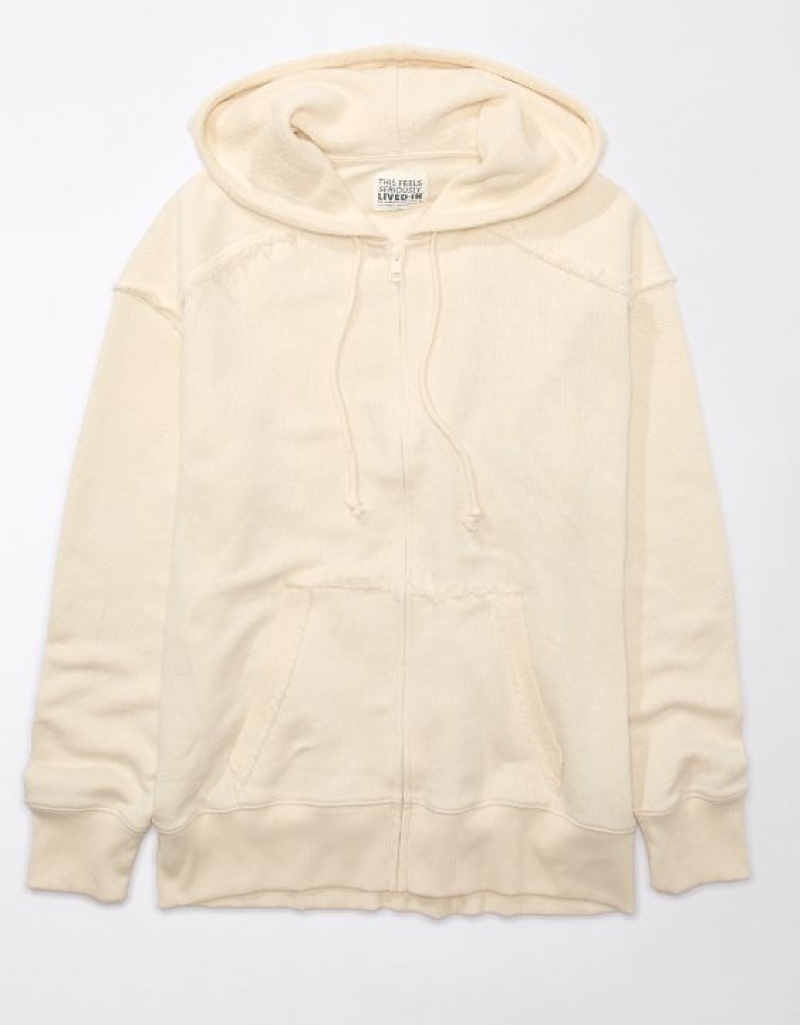 Sweat a Capuche Aerie Oversized Washed Zip-Up Blanche | PZU-24687929