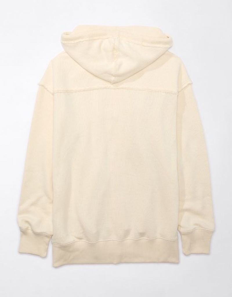 Sweat a Capuche Aerie Oversized Washed Zip-Up Blanche | PZU-24687929