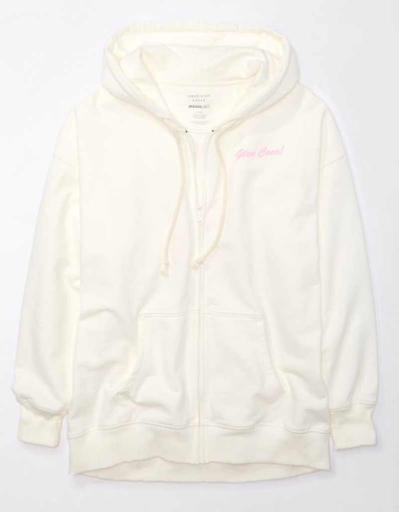 Sweat a Capuche Aerie Mean Oversized Zip-Up Glen Coco Blanche | MSQ-08513360