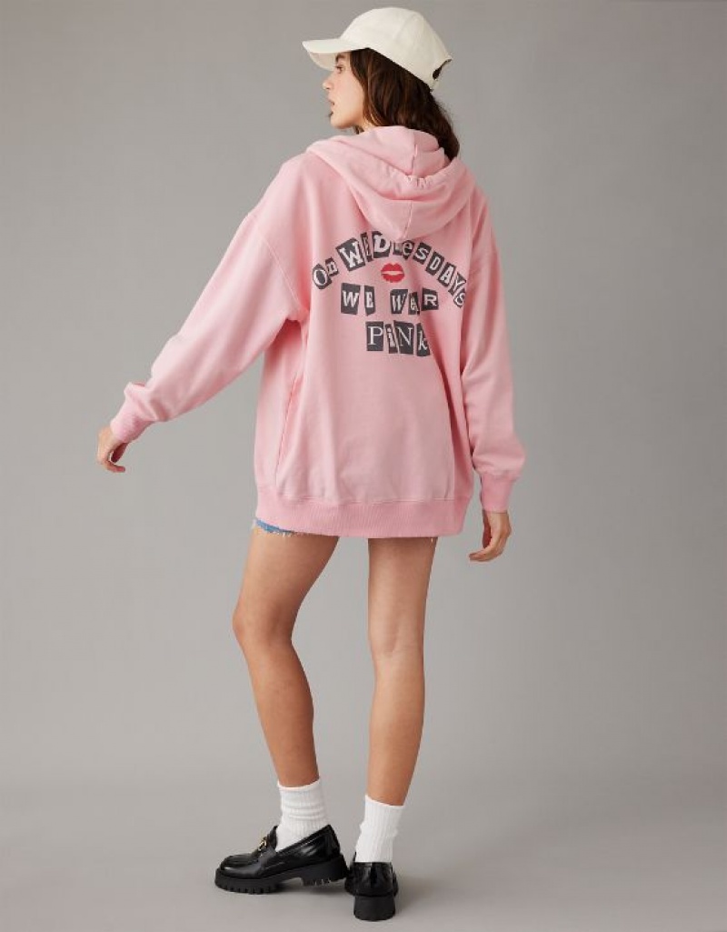 Sweat a Capuche Aerie Mean Oversized Zip-Up Pink Rose Clair | AML-84922655