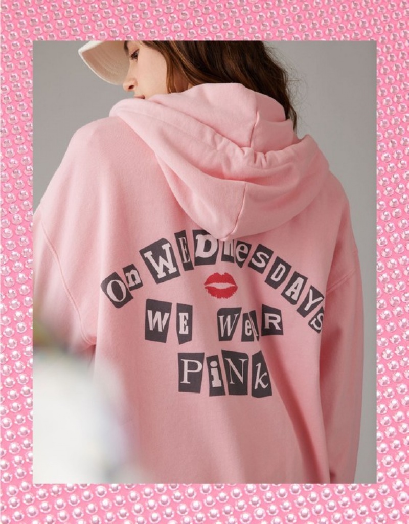 Sweat a Capuche Aerie Mean Oversized Zip-Up Pink Rose Clair | AML-84922655