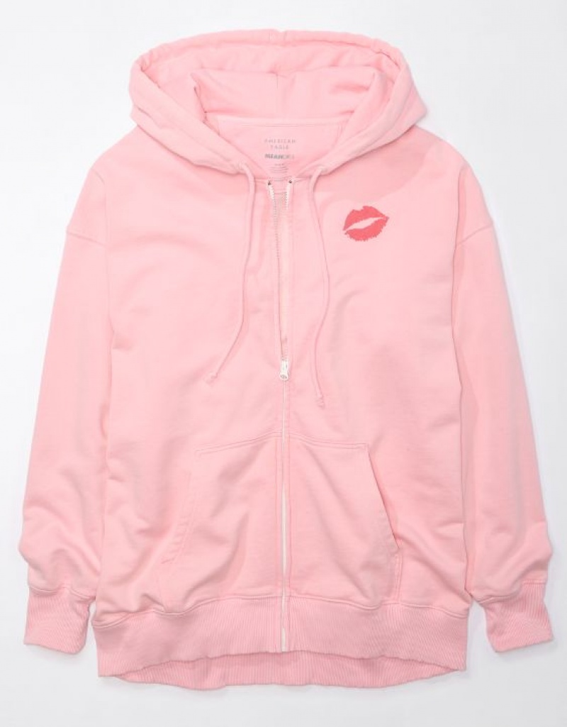 Sweat a Capuche Aerie Mean Oversized Zip-Up Pink Rose Clair | AML-84922655