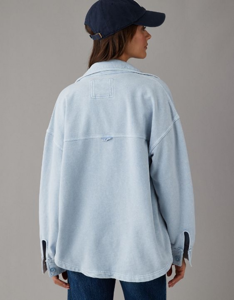 Sweats Aerie Oversized Knit Button-Up Bleu Clair | LKO-47085488