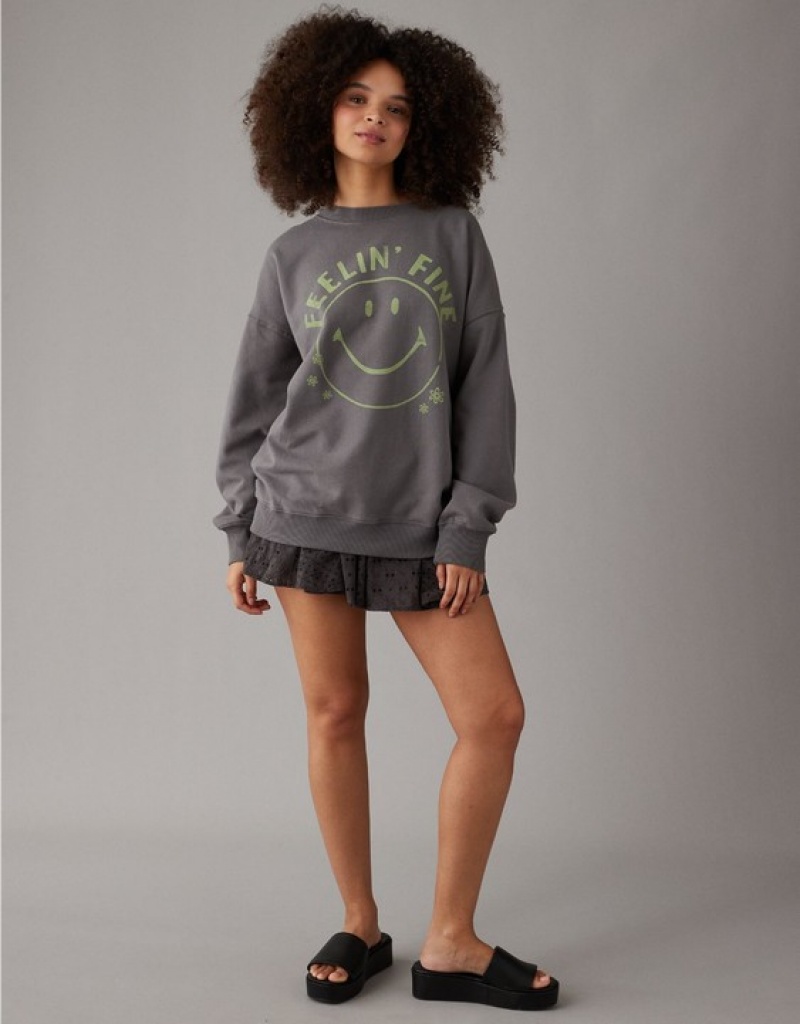 Sweats Aerie Oversized Smiley Graphique Grise | HNU-59334849