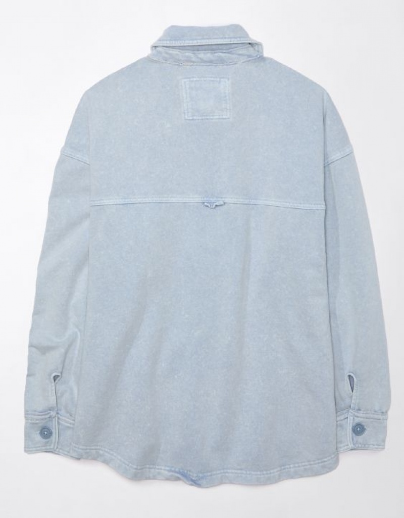 Sweats Aerie Oversized Knit Button-Up Bleu Clair | LKO-47085488