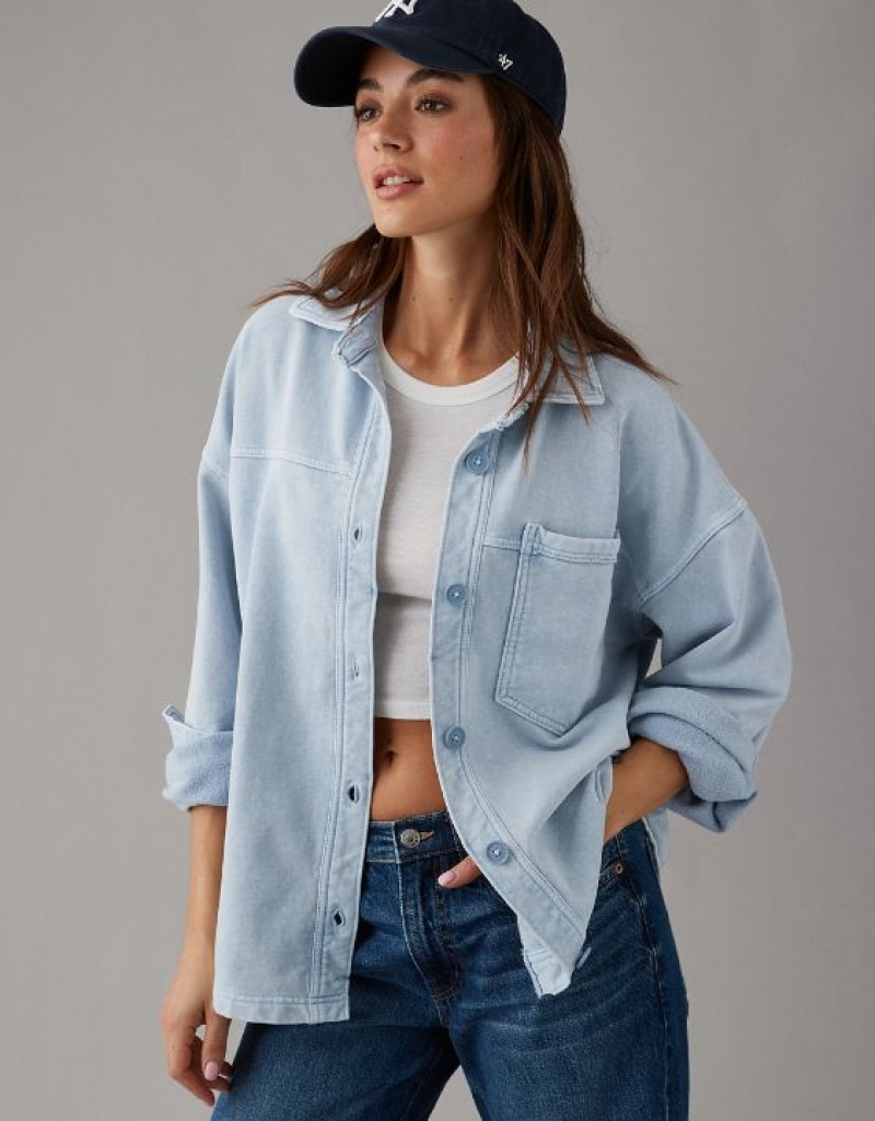 Sweats Aerie Oversized Knit Button-Up Bleu Clair | LKO-47085488