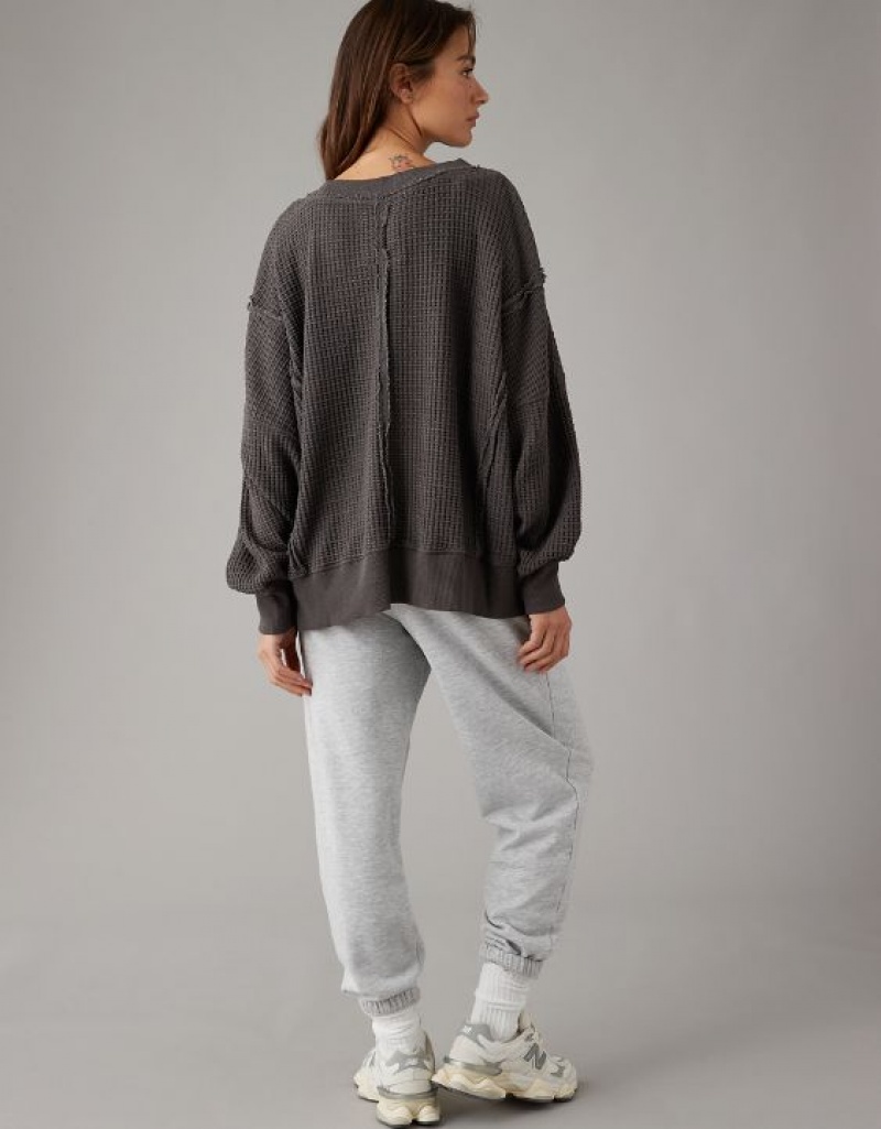 Sweats Aerie Oversized Big Hug Waffle V-Neck Noir | LHM-89494515