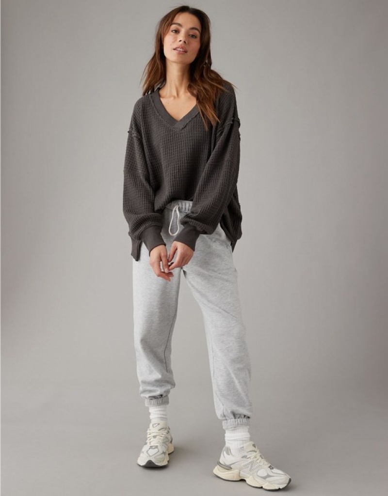 Sweats Aerie Oversized Big Hug Waffle V-Neck Noir | LHM-89494515