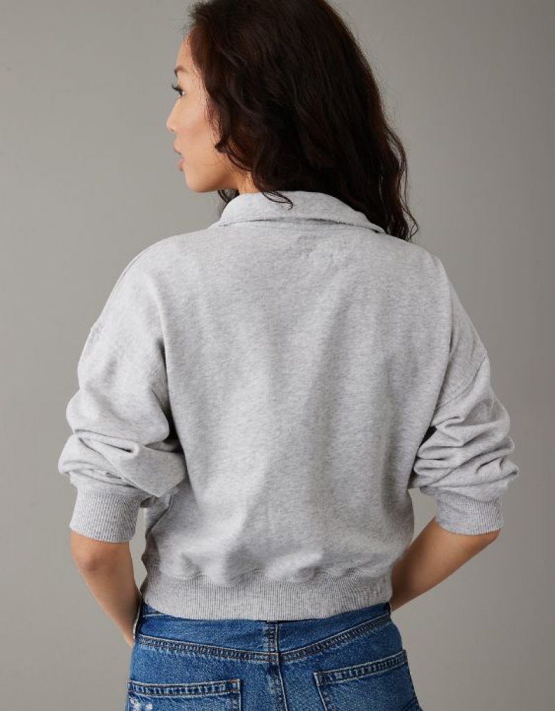 Sweats Aerie Cropped Quarter-Zip Grise | MGI-64326201