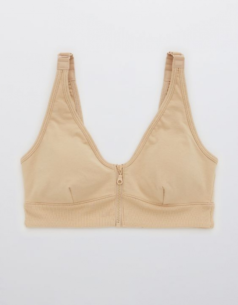 Soutien Gorge Aerie Slick Chicks Adaptive Wireless Zippé Beige | SCE-63592957