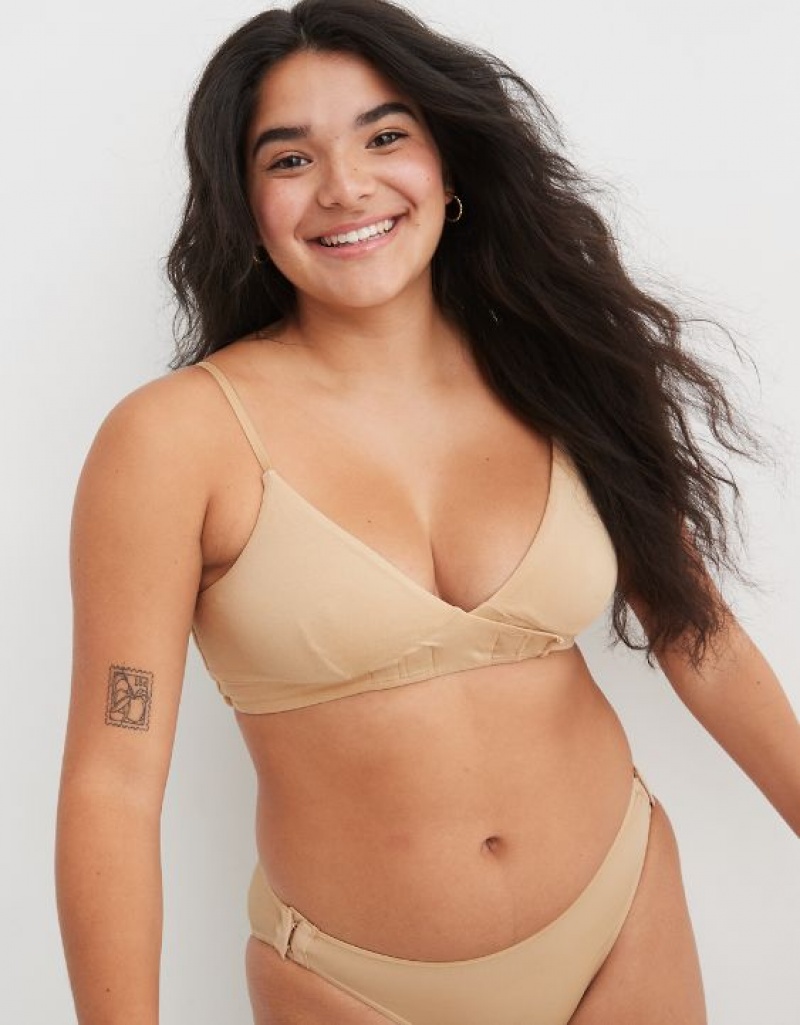 Soutien Gorge Aerie Slick Chicks Adaptive Lounge VELCRO?nd Fasteners Beige | AAP-12740308