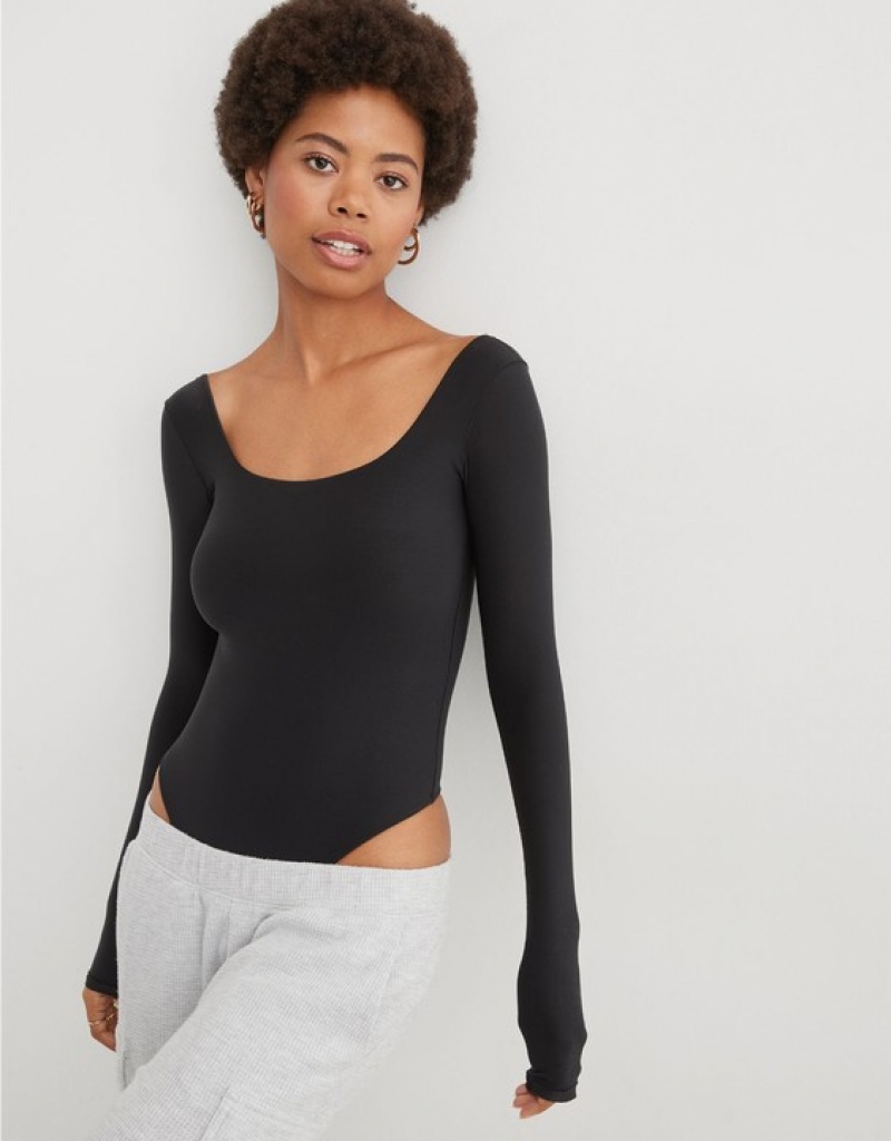 Soutien Gorge Aerie SMOOTHEZ Long Sleeve Noir | IPH-62870032