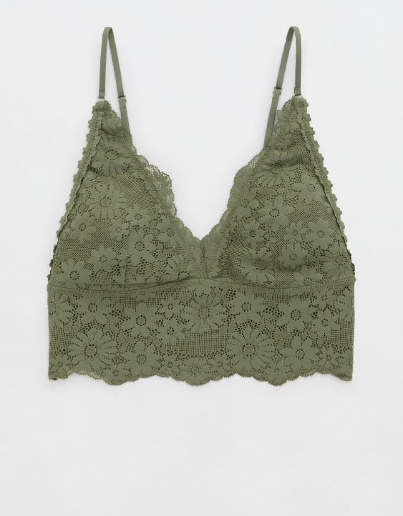 Soutien Gorge Aerie Show Off Dentelle Rembourré Longlinelette Vert Olive | NEO-96714387