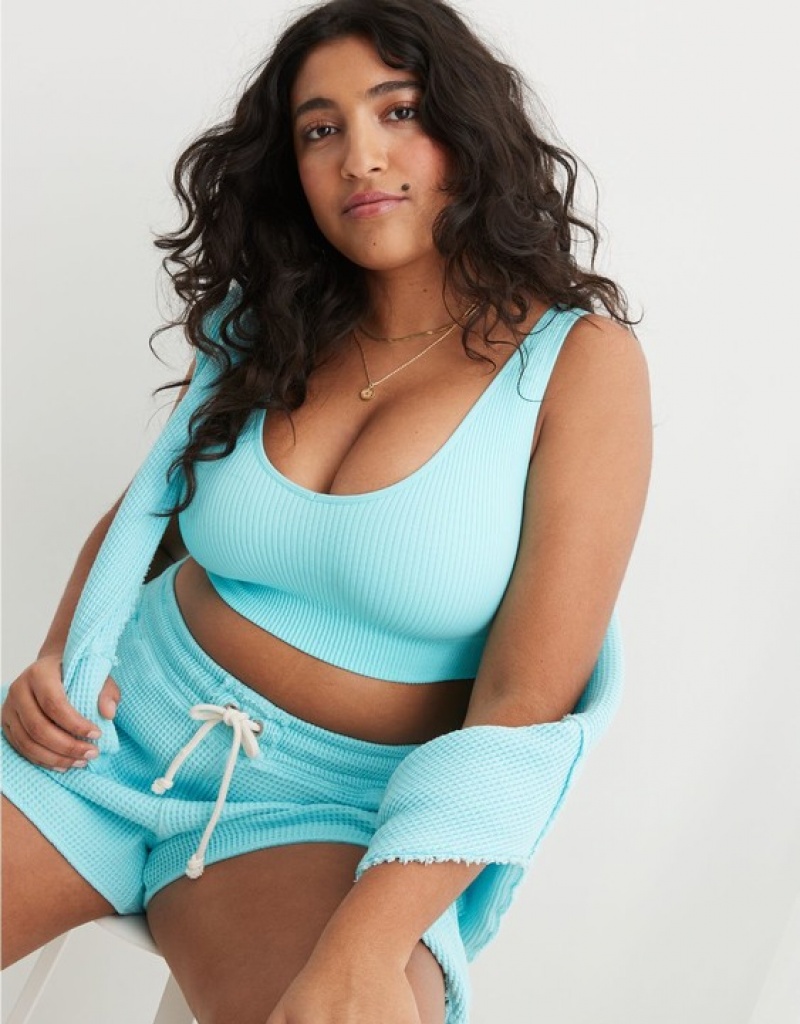 Soutien Gorge Aerie Superchill Seamless Rembourré Vooplette Bleu | CMC-05817990