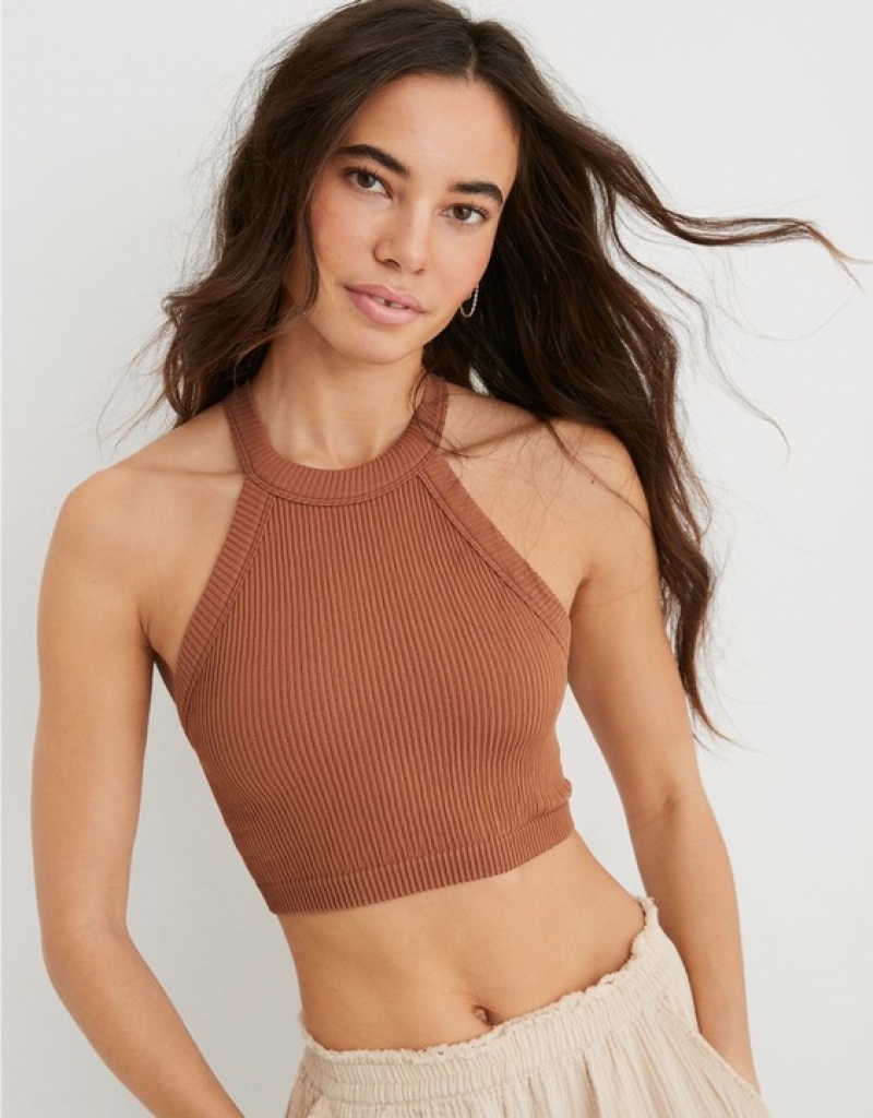 Soutien Gorge Aerie Superchill Seamless High Neck Top Marron | GDB-13834699