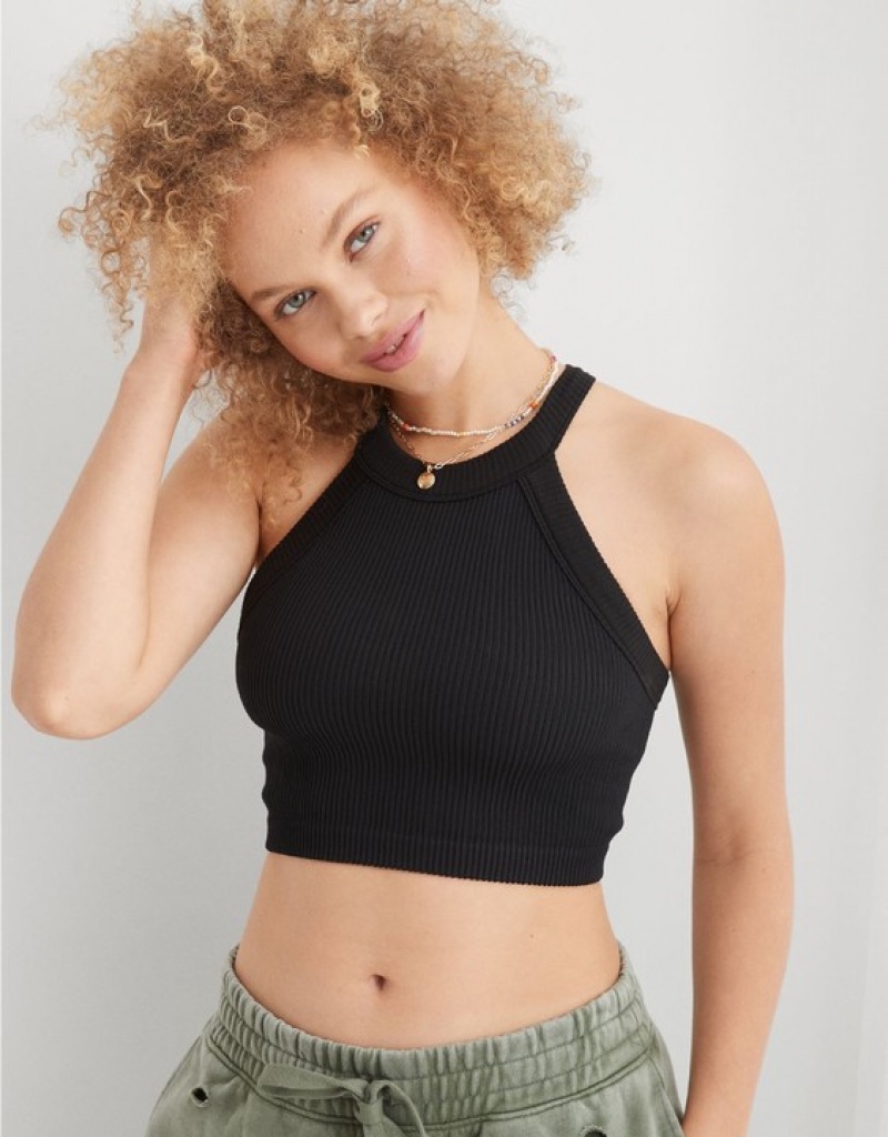 Soutien Gorge Aerie Superchill Seamless High Neck Top Noir | XDL-96672489