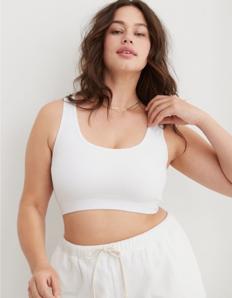 Soutien Gorge Aerie Superchill Coton Seamless Scooplette Blanche | FHI-23136738