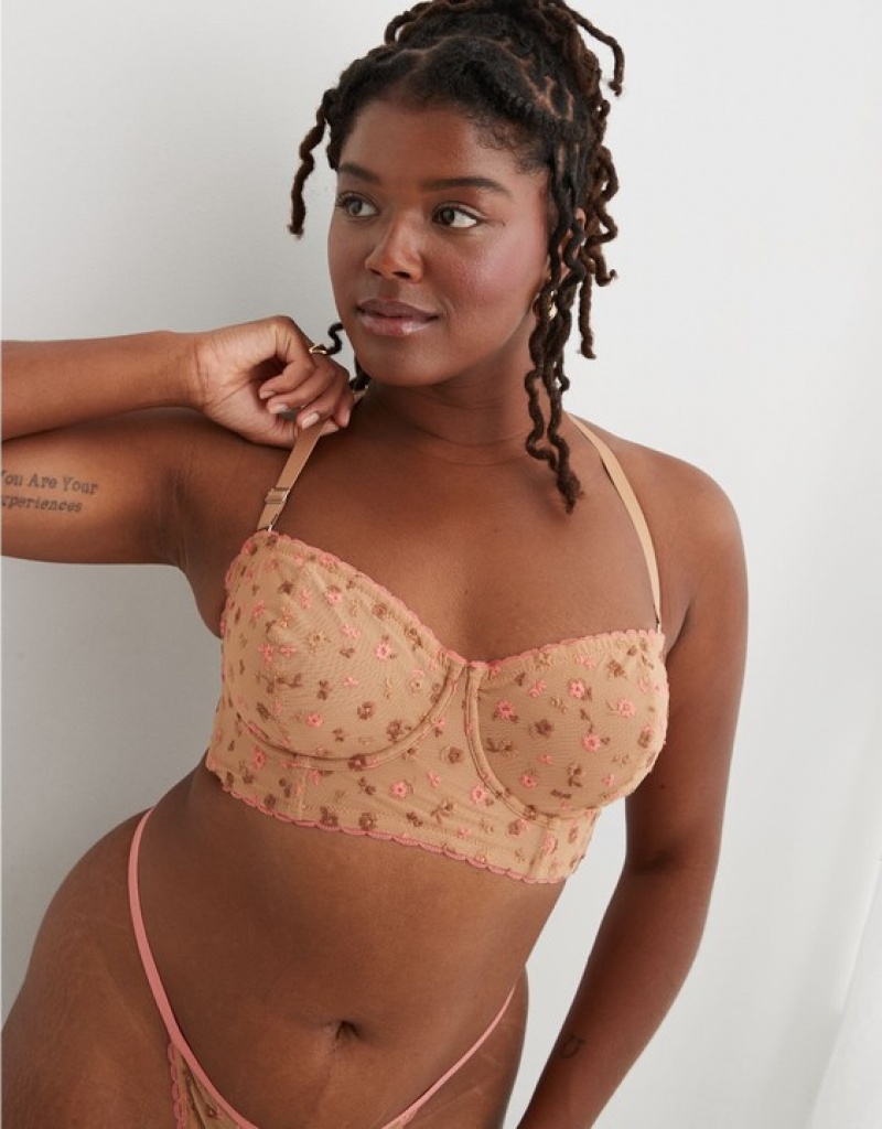 Soutien Gorge Aerie Show Off Embroidery Unlined Marron Rose | ZSQ-55619307