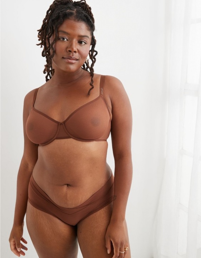 Soutien Gorge Aerie SMOOTHEZ Mesh Unlined Marron | BPK-42067287