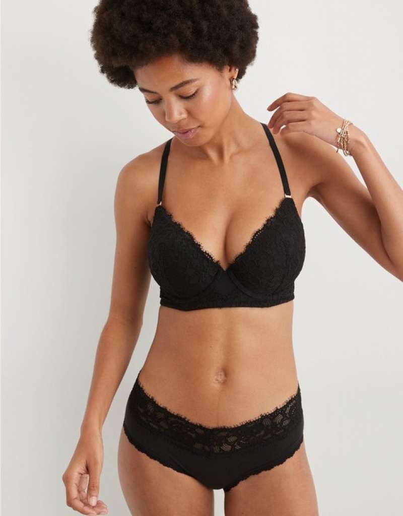 Soutien Gorge Aerie Show Off Plunge Push Up Eyelash Dentelle Noir | CJD-56181642