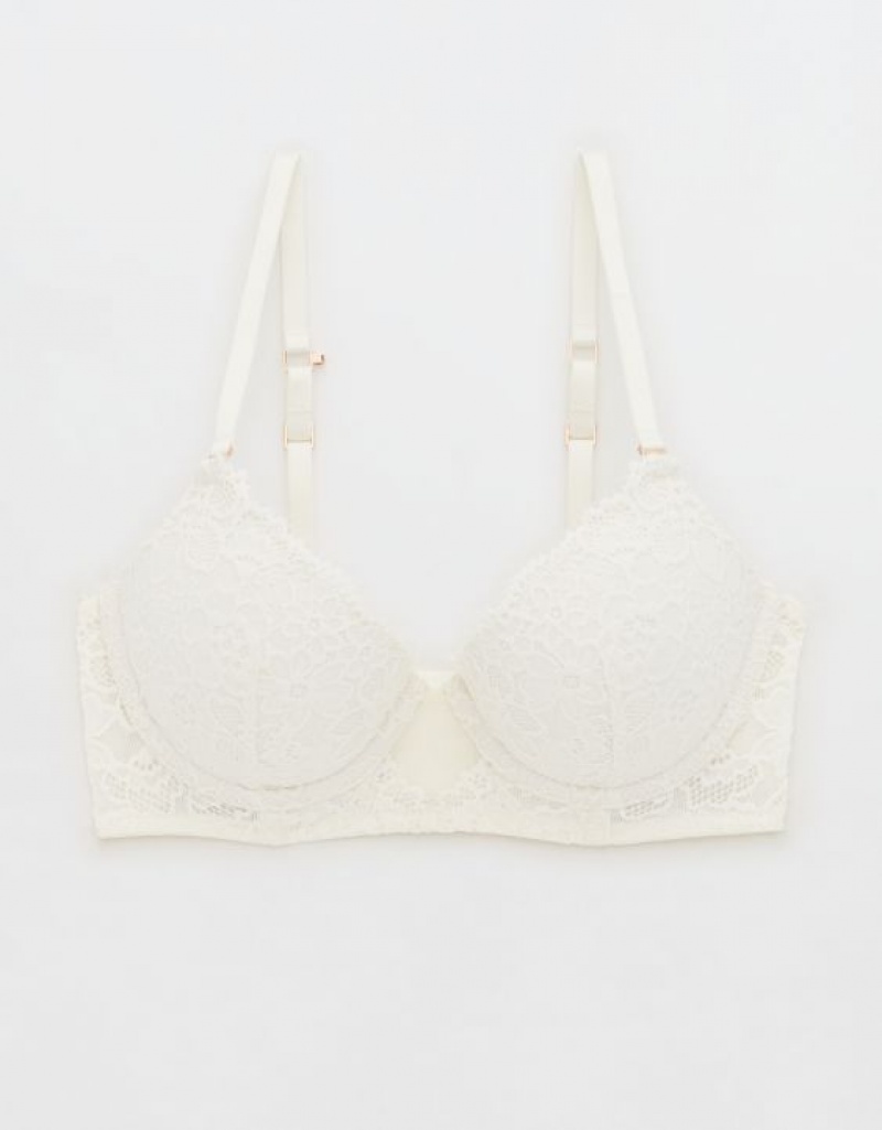 Soutien Gorge Aerie Show Off Plunge Push Up Eyelash Dentelle Blanche | ZZP-00295592