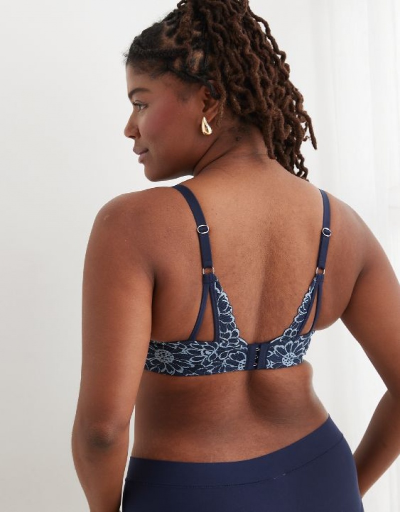 Soutien Gorge Aerie Sunnie Demi Push Up Bloom Dentelle Cross Dye Bleu Marine | KPX-26315365