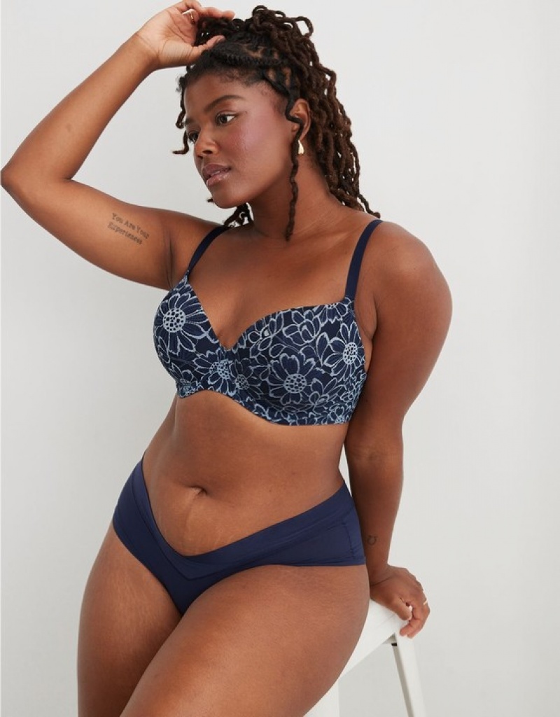 Soutien Gorge Aerie Sunnie Demi Push Up Bloom Dentelle Cross Dye Bleu Marine | KPX-26315365