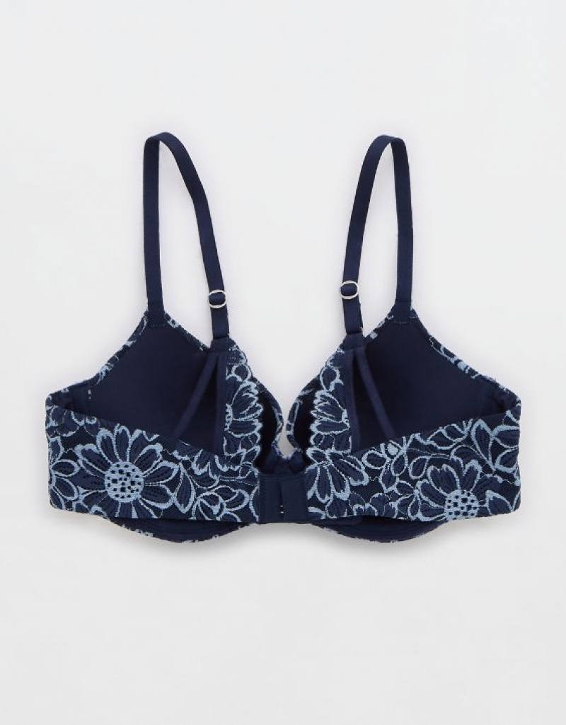 Soutien Gorge Aerie Sunnie Demi Push Up Bloom Dentelle Cross Dye Bleu Marine | KPX-26315365