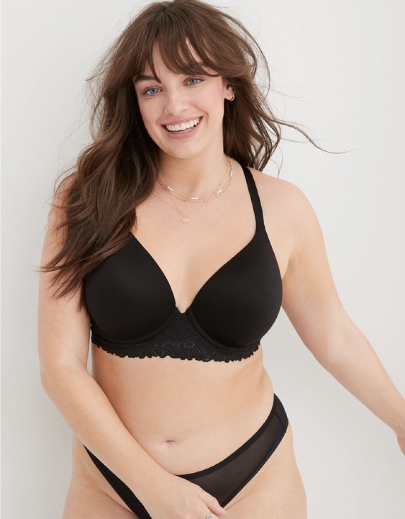 Soutien Gorge Aerie Sunnie Full Coverage Lightly Doublée Bloom Dentelle Trim Noir | JLR-57120104