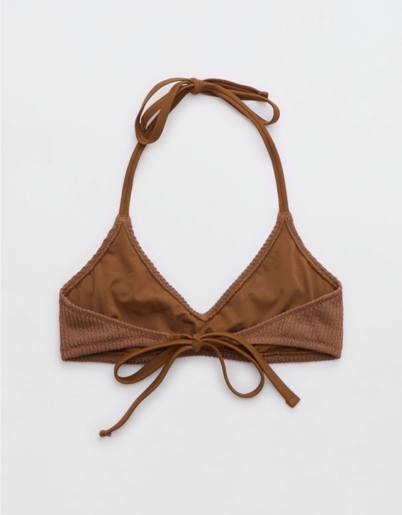 Haut de Bikini Aerie Crinkle Halter Voop Marron Foncé | UYN-51877739