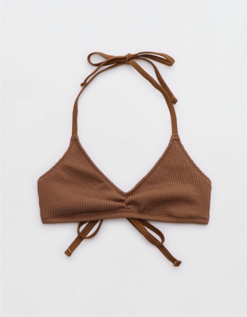 Haut de Bikini Aerie Crinkle Halter Voop Marron Foncé | UYN-51877739