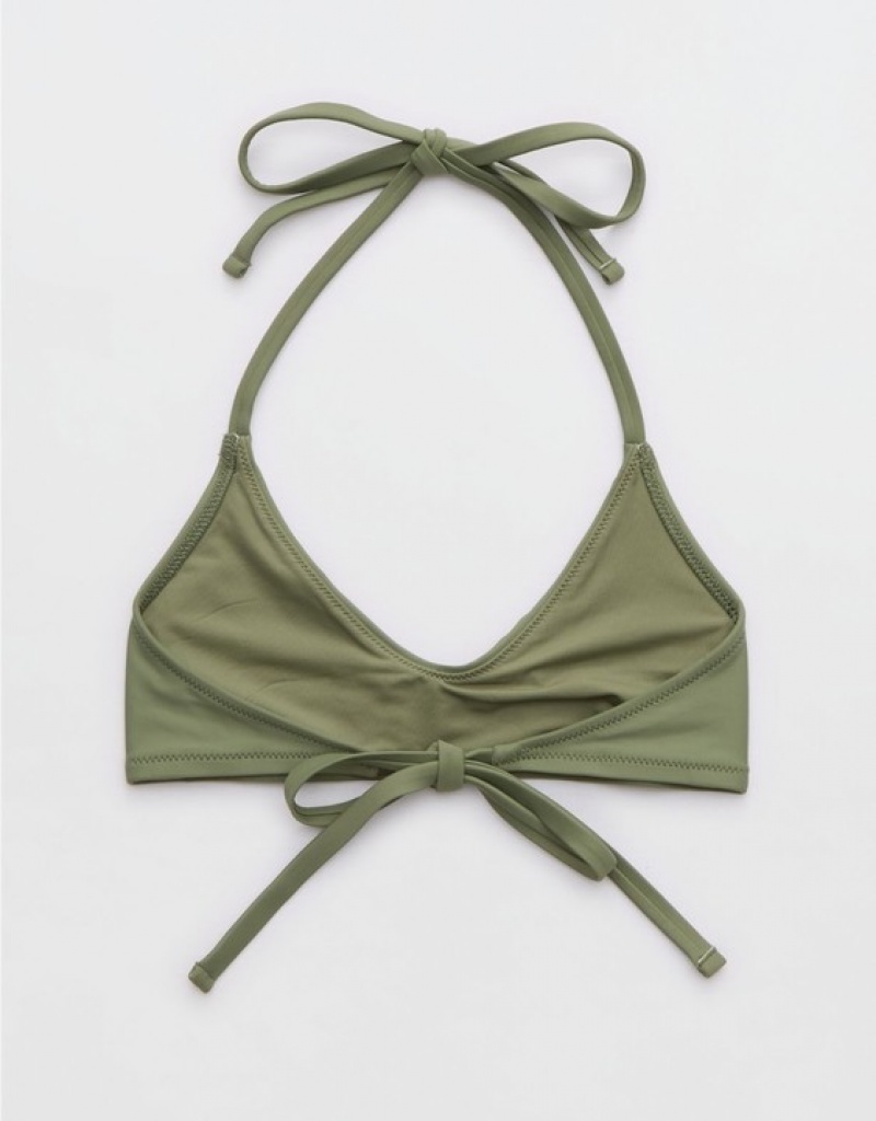 Haut de Bikini Aerie Halter Voop Vert Olive | EPX-14702500