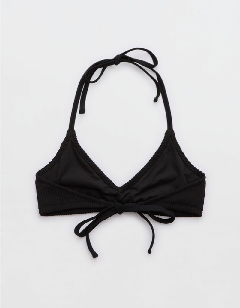 Haut de Bikini Aerie Crinkle Halter Voop Noir | EFB-10866874