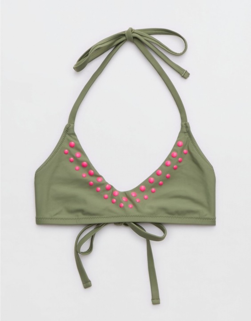 Haut de Bikini Aerie Halter Voop Vert Olive | EPX-14702500