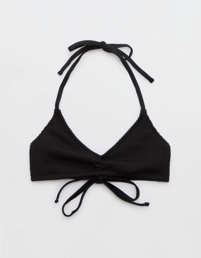 Haut de Bikini Aerie Crinkle Halter Voop Noir | EFB-10866874